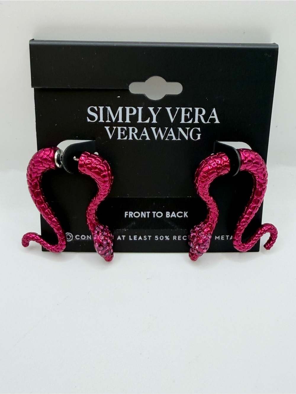 Simply Vera Vera Wang Pink / Red Snake Front-to-Back Earrings NWT